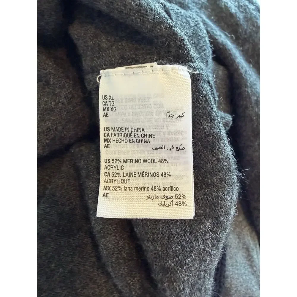 Club Room Men’s XL Merino Wool Blend Charcoal Gray Crewneck Sweater